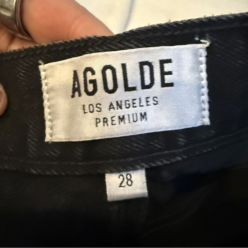 AGOLDE Jamie High Rise Black Plume Classic Slim Straight Distressed - Picture 4 of 6